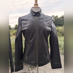 Elements by Taifun Black Leather Jacket - Size US 6
